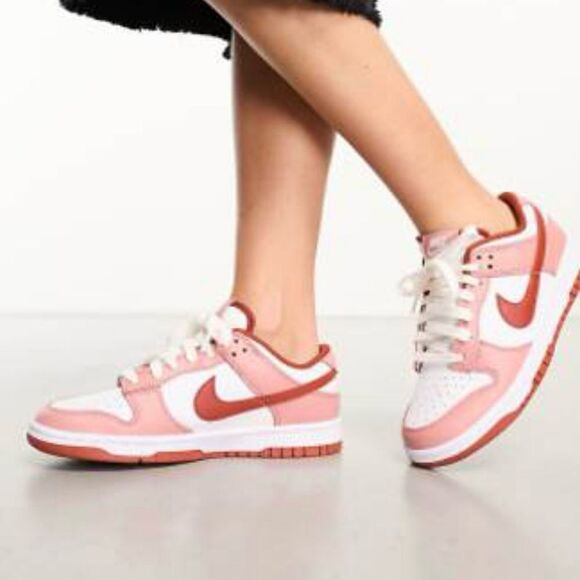 NIKE Dunk Low Panda Sneakers- White/Red Stardust/ Rugged Orange, Size W10.5/M9 - Picture 12 of 14